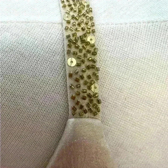 Signature Robbie bee 🐝 Tiered Dress Nude Flutter Sleeveless Beaded Straps - Picture 5 of 6